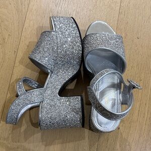 WORN ONCE 4” Silver Glitter PROM Platform Heels